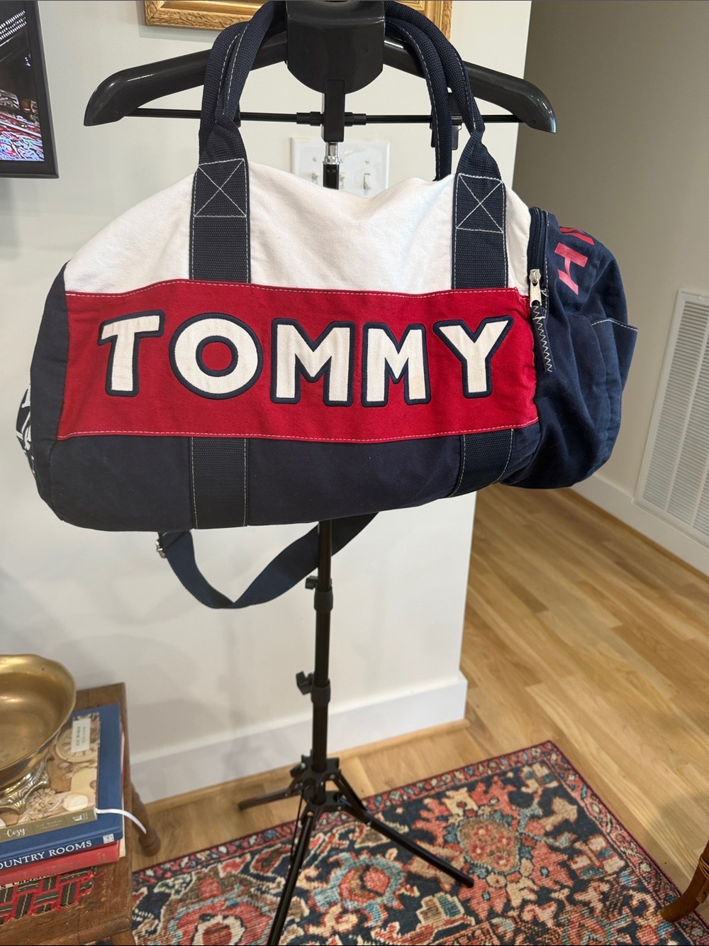 Tommy Hilfiger Navy, White & Red Canvas Duffel Tote